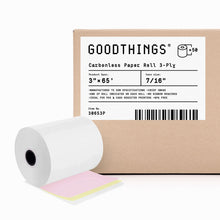 Load image into Gallery viewer, 3&quot; x 65&#39; (50 Rolls) 3-Ply White / Canary / Pink Carbonless Paper (Ribbon Required)
